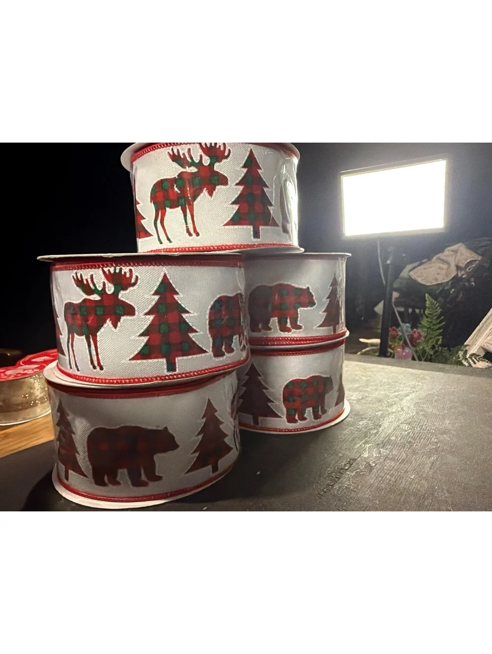 RG Ribbon Christmas Plaid Moose and Bear Decorative Ribbon -
